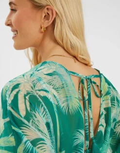 Accessorize Palm Print Chiffon Mini Kaftan Green