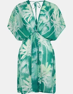 Accessorize Palm Print Chiffon Mini Kaftan Green
