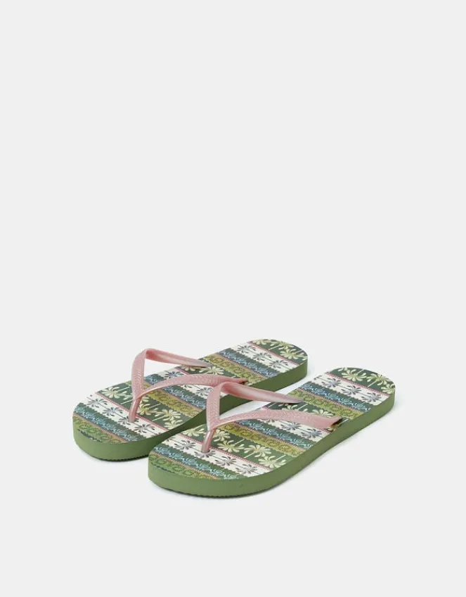 Accessorize Palm Print Flip Flops Green