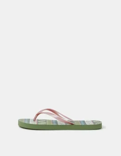 Accessorize Palm Print Flip Flops Green