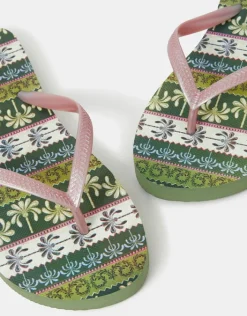 Accessorize Palm Print Flip Flops Green