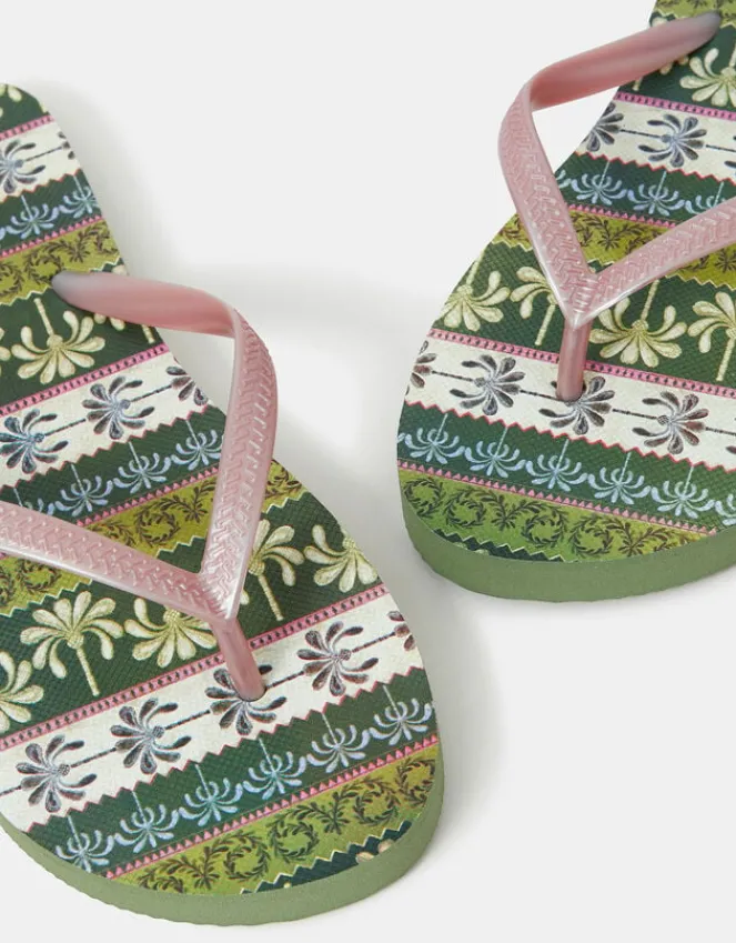 Accessorize Palm Print Flip Flops Green