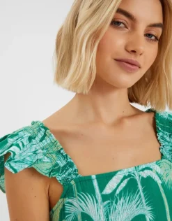 Accessorize Palm Print Frill Sundress Green