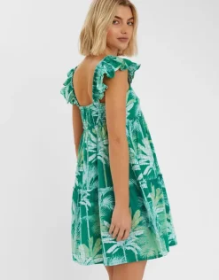 Accessorize Palm Print Frill Sundress Green