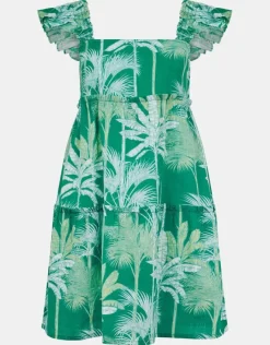 Accessorize Palm Print Frill Sundress Green