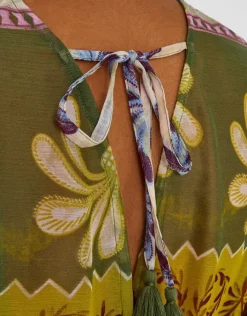Accessorize Palm Print Mini Kaftan Dress Green