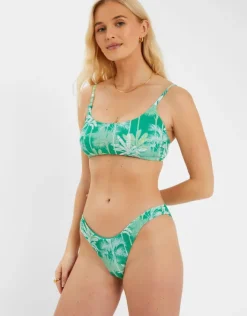 Accessorize Palm Print Smocked Bikini Bottoms Green