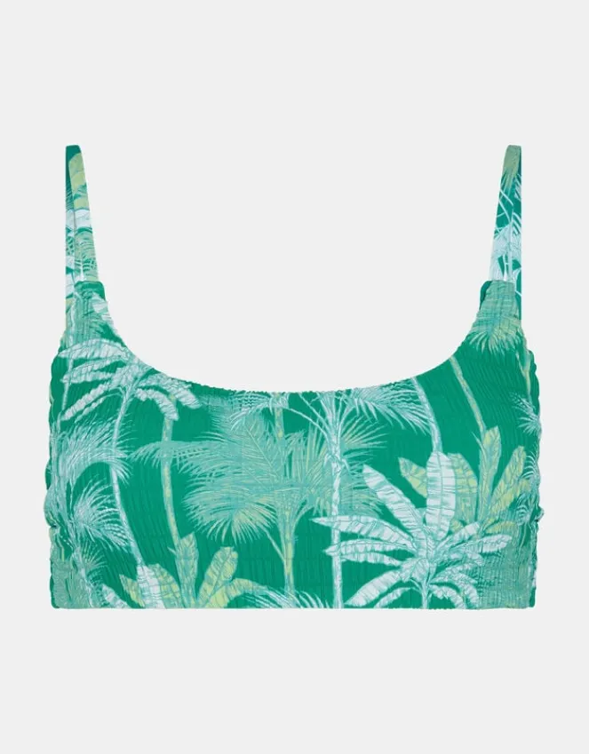Accessorize Palm Print Smocked Bralette Bikini Top Green