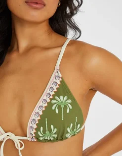Accessorize Palm Tie Front Triangle Bikini Top Green