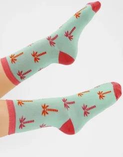 Accessorize Palm Tree Socks Light Green