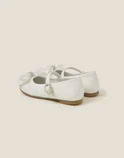 Accessorize Patent Bow Ballerina Shoes Ivory