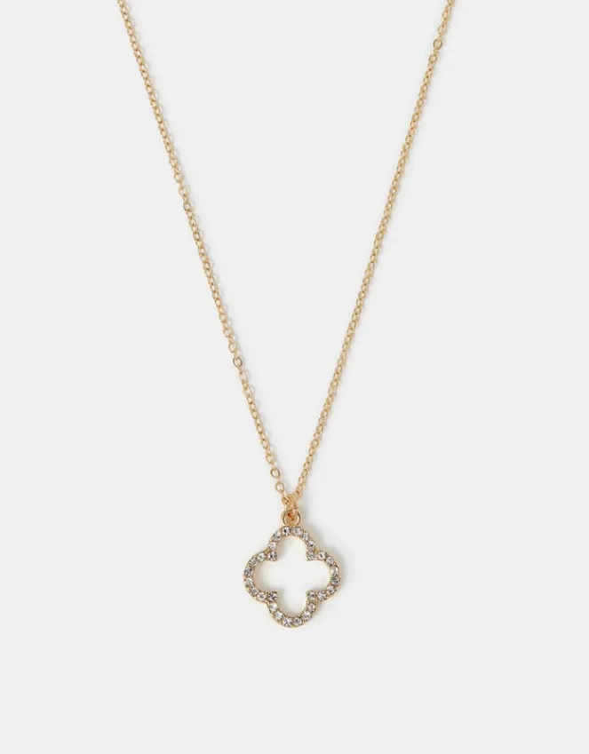 Accessorize Pavé Cut Out Flora Pendant Necklace
