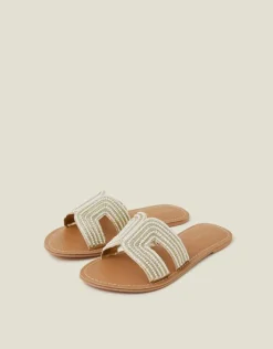 Accessorize Pearl Embellished Cut-Out Sliders Cream