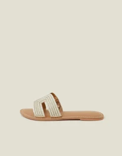 Accessorize Pearl Embellished Cut-Out Sliders Cream