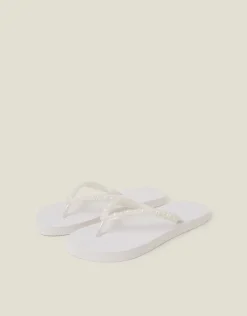 Accessorize Pearl Embellished Flip Flops White