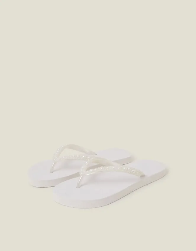 Accessorize Pearl Embellished Flip Flops White