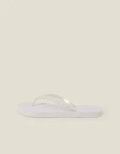 Accessorize Pearl Embellished Flip Flops White