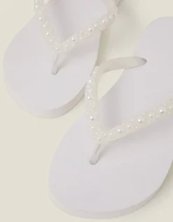 Accessorize Pearl Embellished Flip Flops White