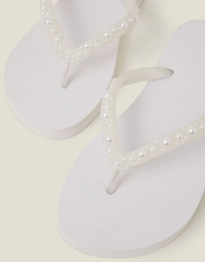 Accessorize Pearl Embellished Flip Flops White