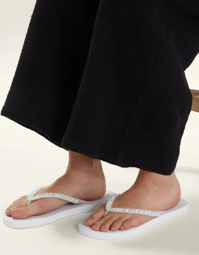 Accessorize Pearl Embellished Flip Flops White
