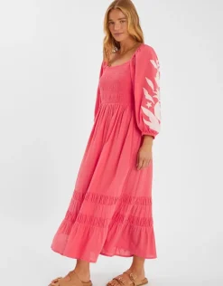 Accessorize Pineapple Applique Smocked Maxi Dress Orange