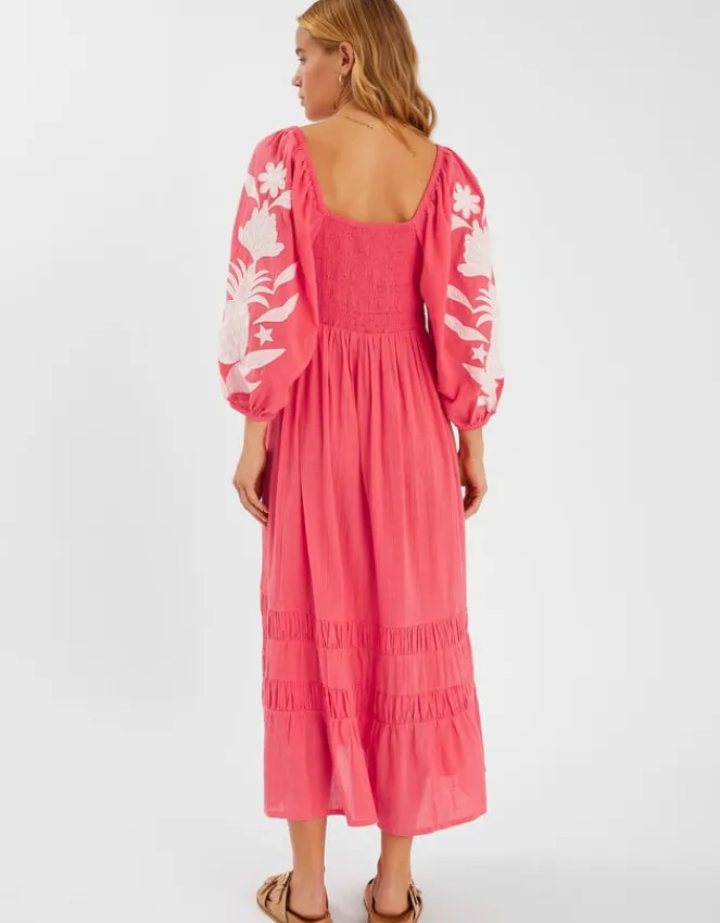 Accessorize Pineapple Applique Smocked Maxi Dress Orange
