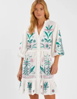Accessorize Pineapple Embroidered Mini Dress White