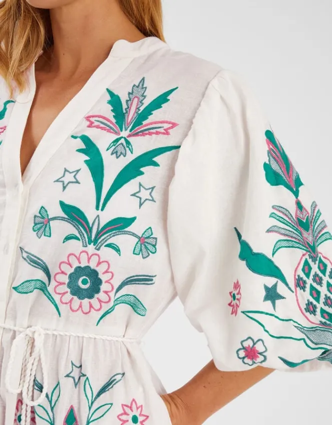 Accessorize Pineapple Embroidered Mini Dress White