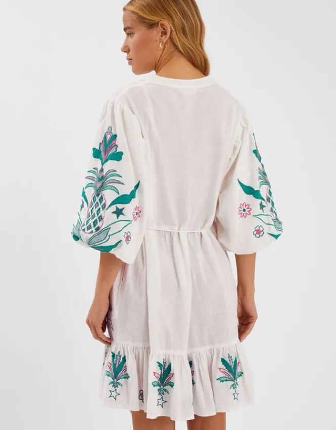 Accessorize Pineapple Embroidered Mini Dress White