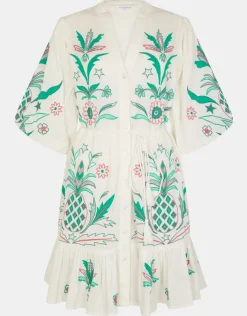 Accessorize Pineapple Embroidered Mini Dress White