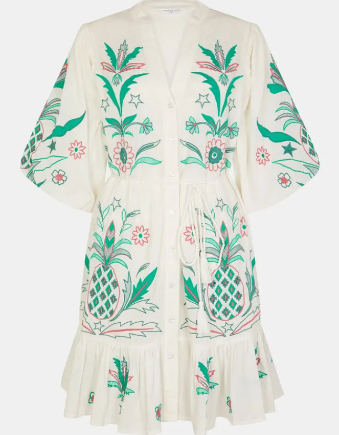 Accessorize Pineapple Embroidered Mini Dress White