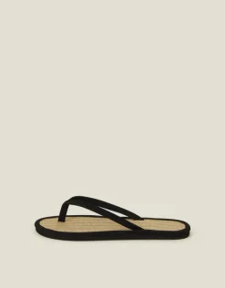 Accessorize Plain Seagrass Flip Flops Black