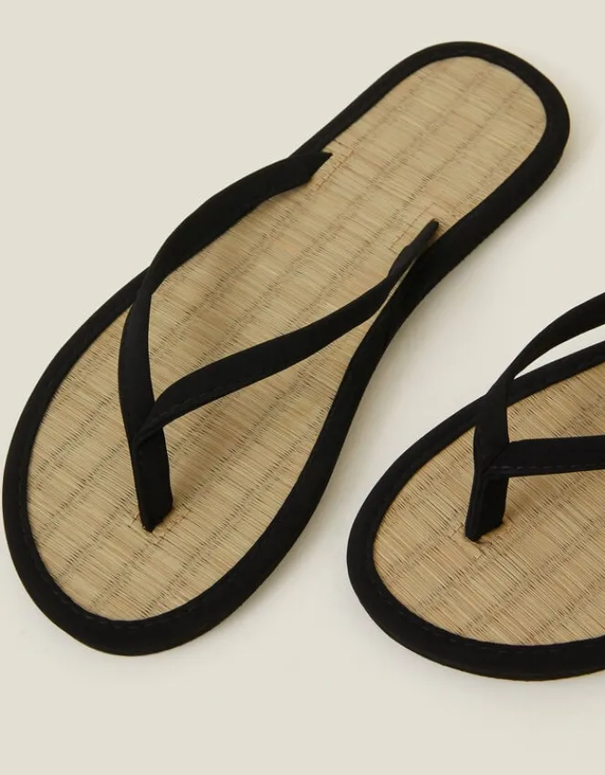 Accessorize Plain Seagrass Flip Flops Black