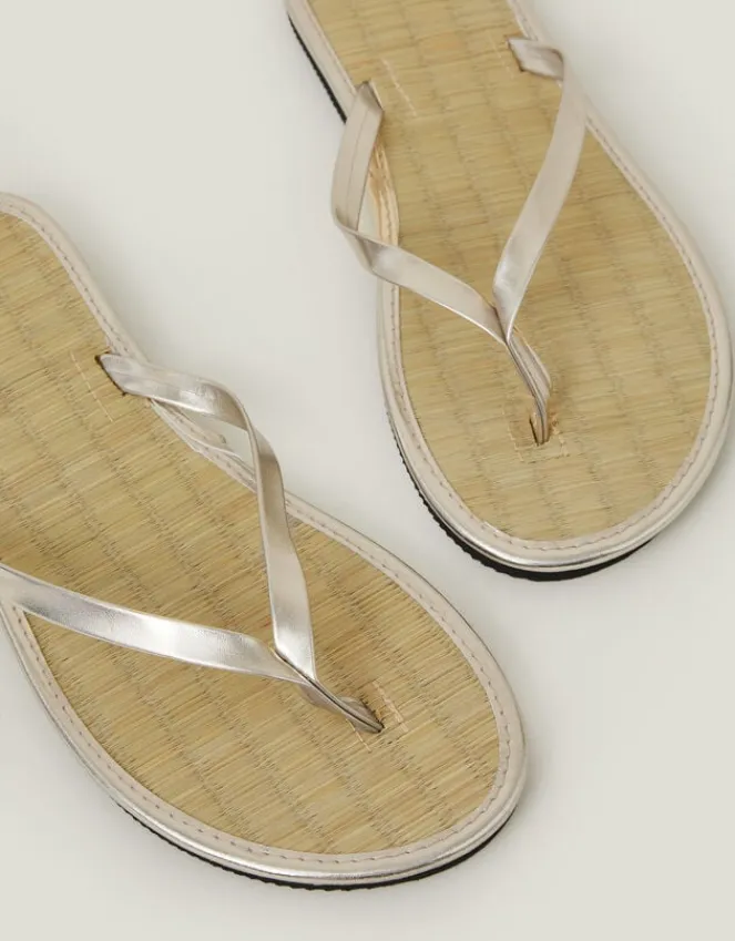 Accessorize Plain Seagrass Flip Flops Gold