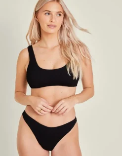 Accessorize Plain Seersucker Bralette Bikini Top Black