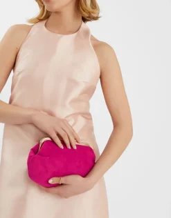 Accessorize Pleated Suedette Clutch Bag Pink