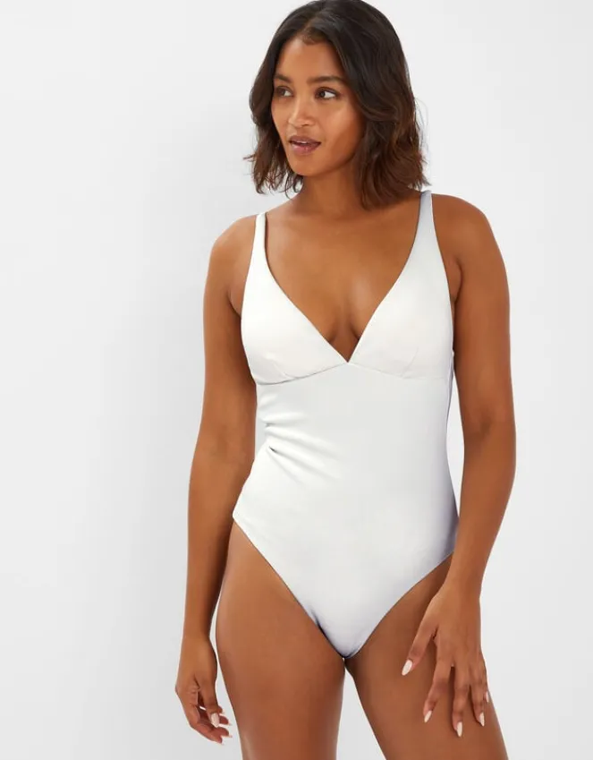 Accessorize Plunge Ribbed Shaping Swimsuit Ivory
