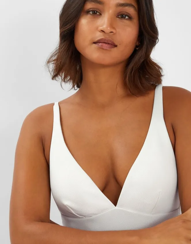 Accessorize Plunge Ribbed Shaping Swimsuit Ivory