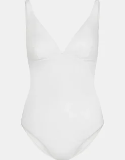 Accessorize Plunge Ribbed Shaping Swimsuit Ivory