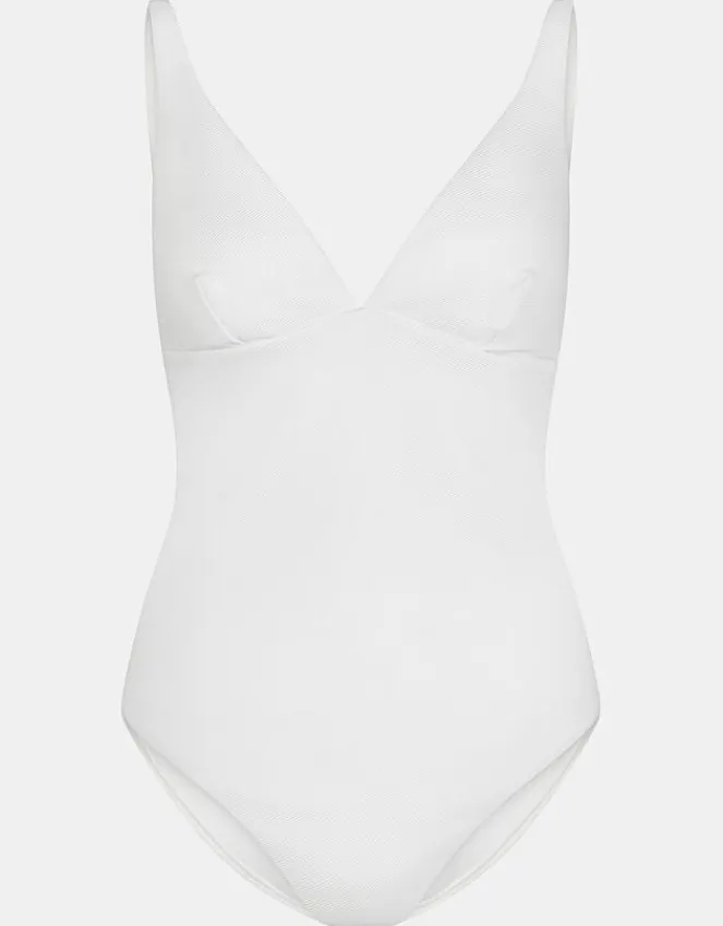 Accessorize Plunge Ribbed Shaping Swimsuit Ivory