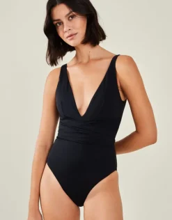 Accessorize Plunge Wrap Shaping Swimsuit Black