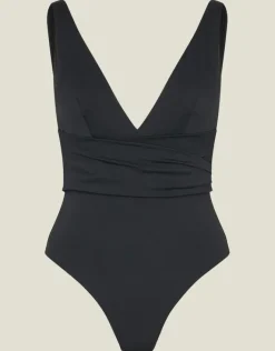 Accessorize Plunge Wrap Shaping Swimsuit Black