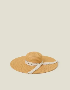 Accessorize Polka Dot Bow Floppy Straw Hat