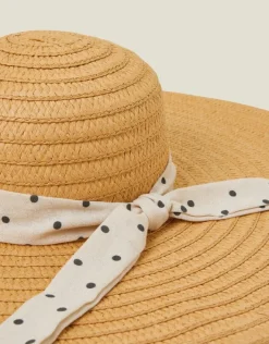 Accessorize Polka Dot Bow Floppy Straw Hat