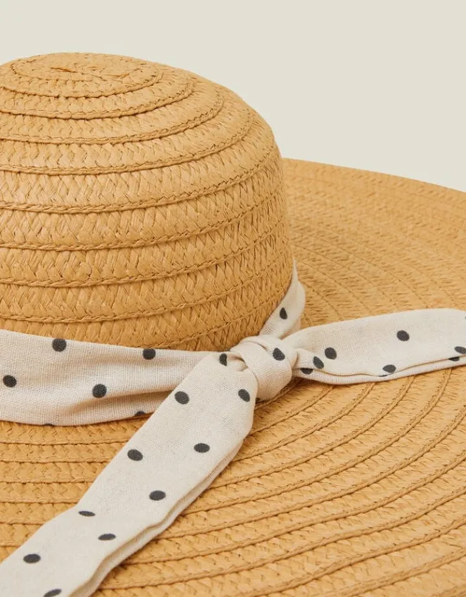 Accessorize Polka Dot Bow Floppy Straw Hat