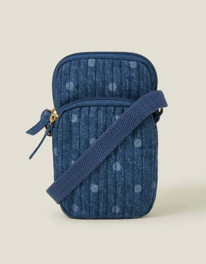 Accessorize Polka Dot Denim Phone Bag