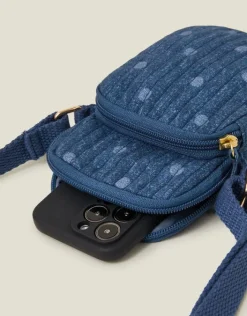 Accessorize Polka Dot Denim Phone Bag