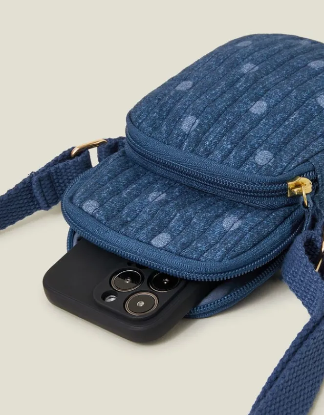 Accessorize Polka Dot Denim Phone Bag