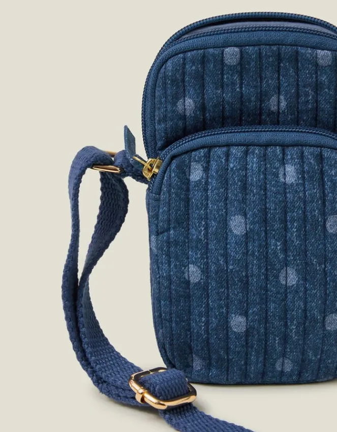 Accessorize Polka Dot Denim Phone Bag