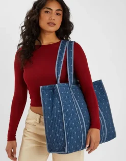 Accessorize Polka Dot Denim Shopper Bag